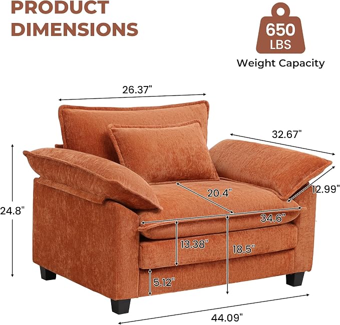 Oversized Accent Chair, Modern Upholstered Armchair Cloud Sofa Chair - Image 2