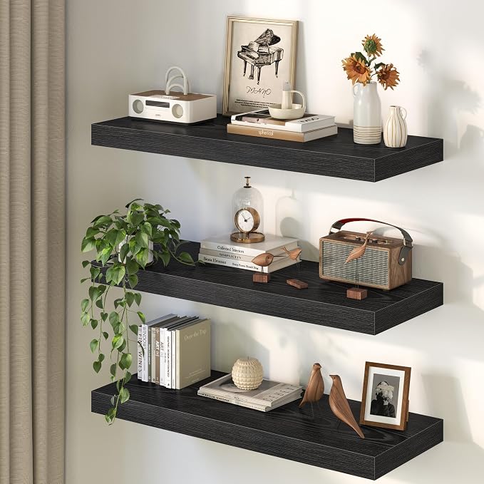 40Inch Black Floating Shelves for Wall, 12 Inch Deep Shelves for Bedroom - Image 8