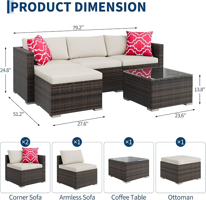 GAOMON 5-Piece All-Weather Patio Furniture Set, Convertible Outdoor Sectional - Image 2