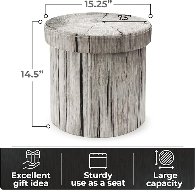 Sorbus Tree Stump Stool, Storage Ottoman 15 Inch Fake Tree Stumps Log Stool - Image 3