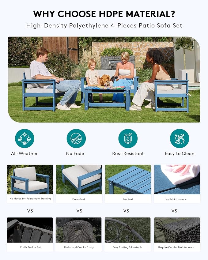 SERWALL 3 Pieces HDPE Outdoor Sofa Bistro Set - Image 5