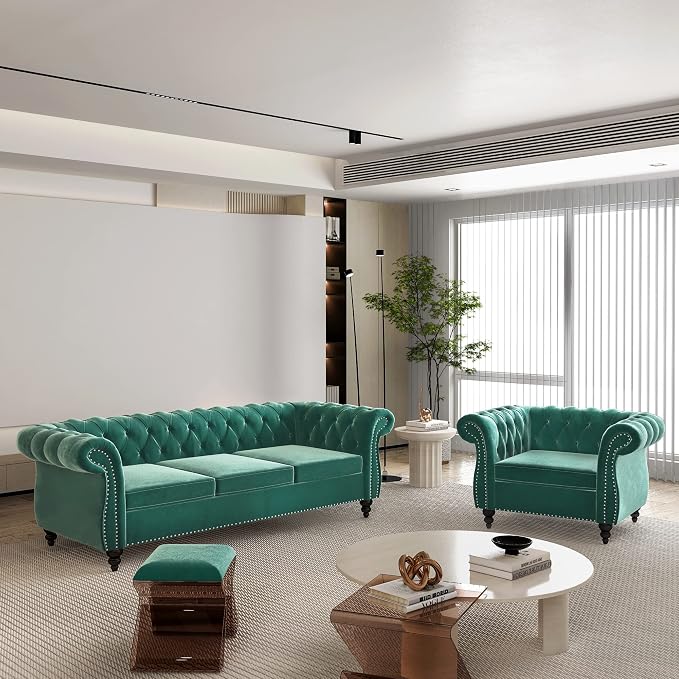 QHITTY 2 Piece Living Room Set, Sectional Chesterfield Sofa Chair Contemporary by QHITTYFurnitureLife