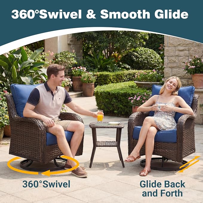 Patio Furniture Set, High Back Swivel Chairs, Weather Resistant Olefin Fabric - Image 3