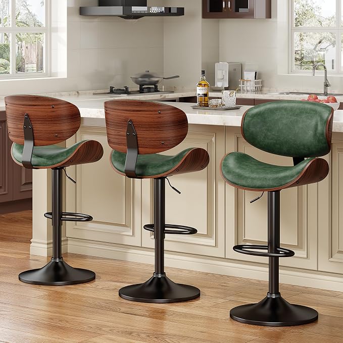 YaFiti Bar Stools Set of 4, Bentwood Adjustable Height Swivel Bar Stools - Image 3
