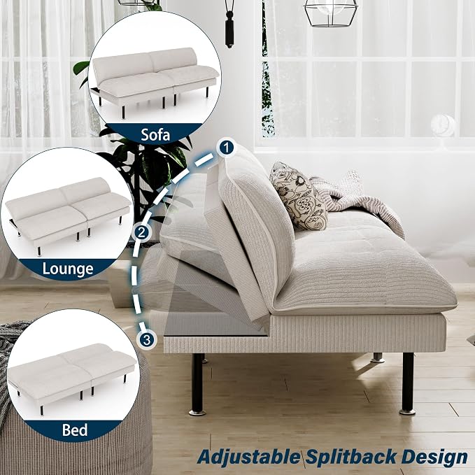 Ribilake 2 Sets 70" Futon Sofa Bed, 4 1 Multi-Function Couch Sleeper - Image 5