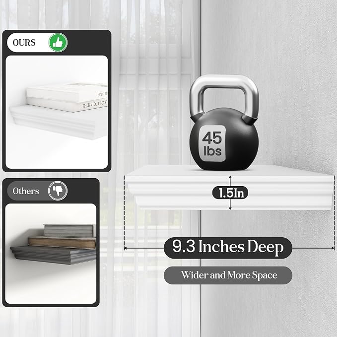 Fun Memories Floating Shelves 48 Inch Long, 9.3 Inch Deep Classic Crown Molding - Image 4