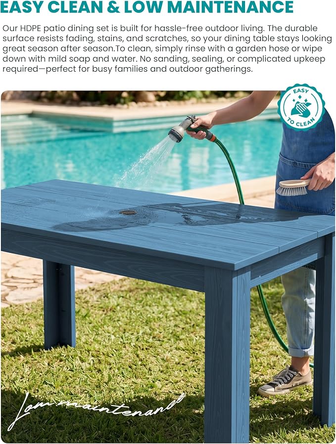 SERWALL HDPE Dining Set for 6: 1 Umbrella Hole Table, 4 Armless + 2 Armchairs. - Image 4
