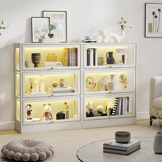 Display Cabinet with Acrylic Glass Doors, 3-Tiers Curio Cabinet with LED - Image 3
