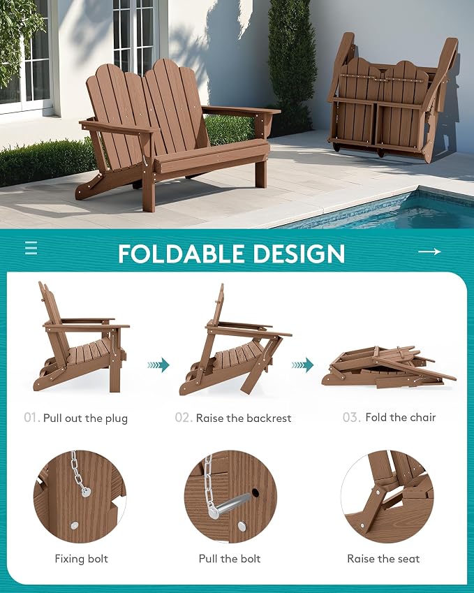 SERWALL 5 Pieces HDPE Patio Adirondack Chair Set, 2 Adirondack Chair - Image 7