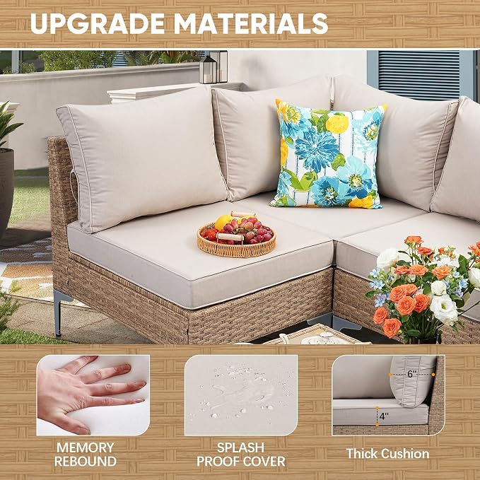 JOYURE 7 Piece Wicker Patio Furniture Set, Outdoor Conversation Sectional Sofa - Image 6