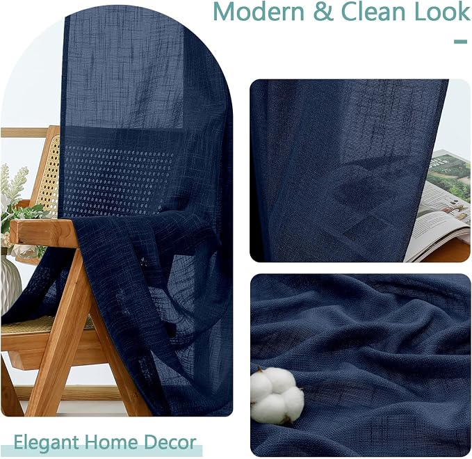 Chyhomenyc Navy Blue Semi Sheer Curtains 84 Inches Long 2 Panels Set, Light - Image 8