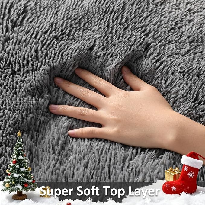 Ophanie Area Rugs for Living Room Bedroom, Washable Non-Slip Fluffy Soft Grey - Image 5