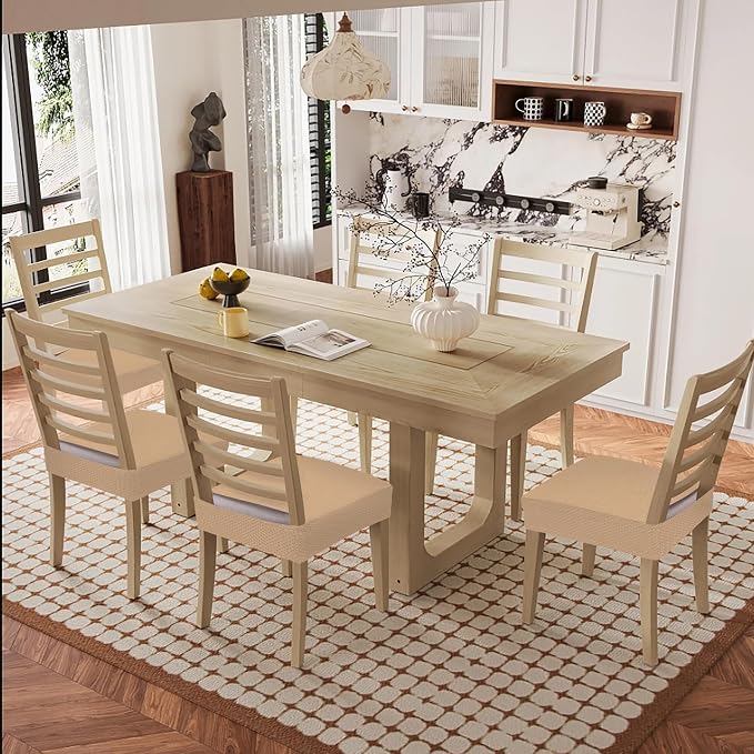 Smiry Waterproof Seat Covers for Dining Room Chairs Set of 6, Stretch Jacquard - Image 8