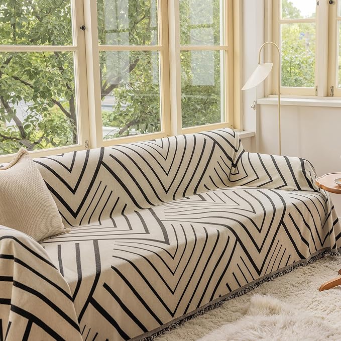VClife Modern Geometric Couch Slipcover Black Beige Cream Arrow Herringbone - Image 7