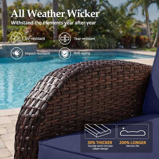 UPHA 5 Pieces Patio Furniture Sets, Wicker Outdoor 3-Seat Sofa Set - Image 4