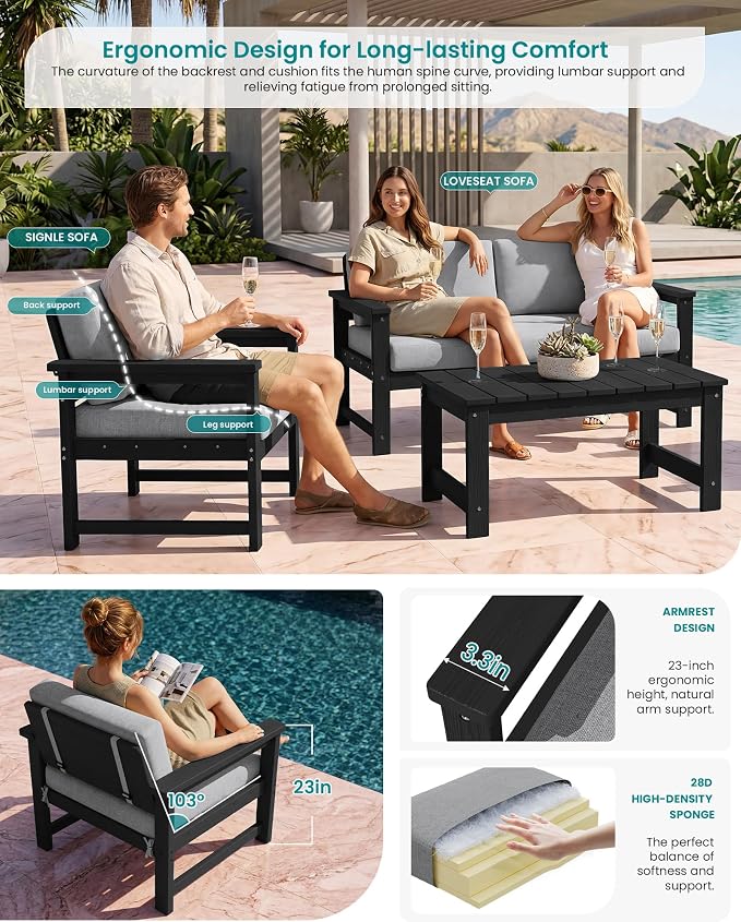 SERWALL Black HDPE Outdoor Loveseat - Image 2