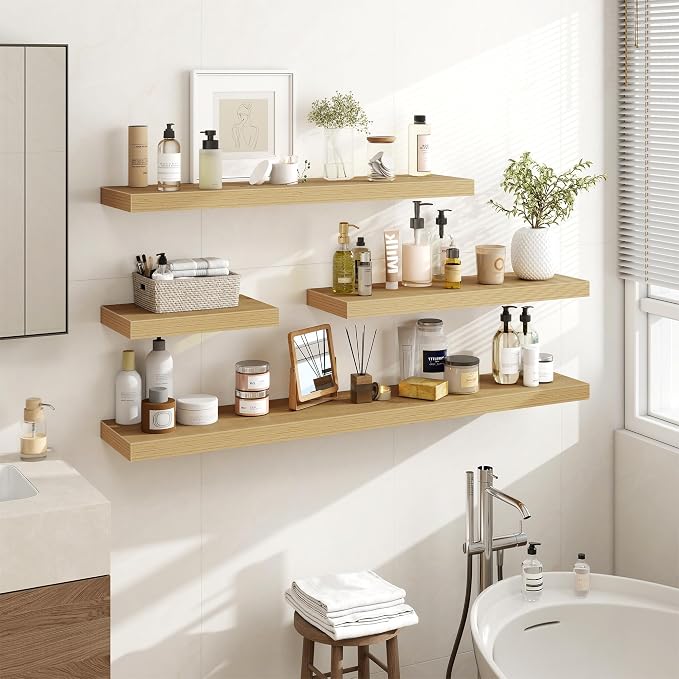 Acovy 36 Inch Floating Shelves, 3D Textured Wood Grain, Wooden Shelves - Image 2