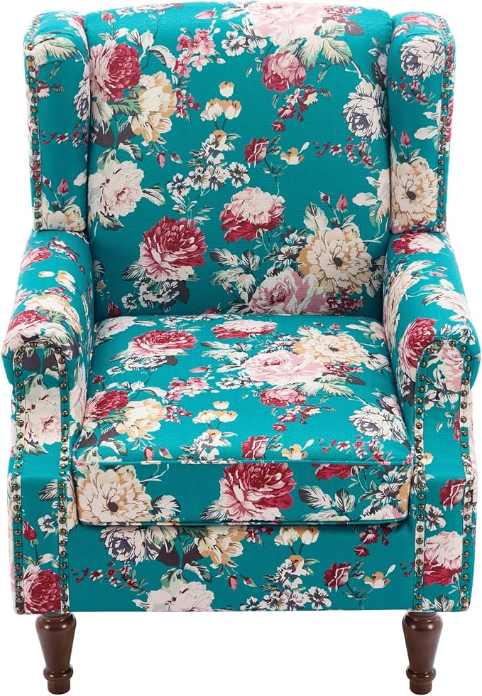 Pia Ricco Set of 2 Floral Accent Chairs, High Back Upholstered Armchairs - Image 6