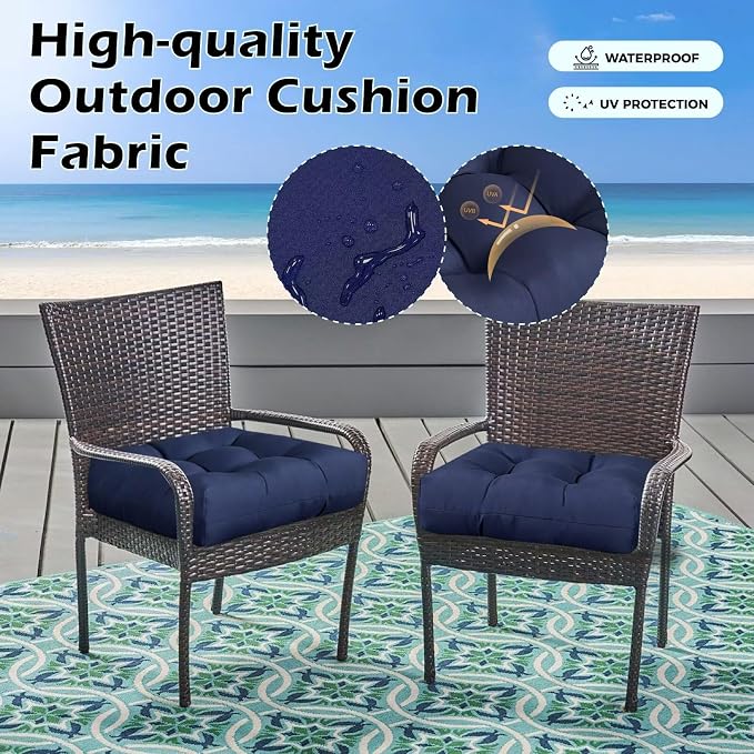 Set of 2 Outdoor Square Seat Cushions Waterproof Patio Seat Pad Floral Rocking - Image 3