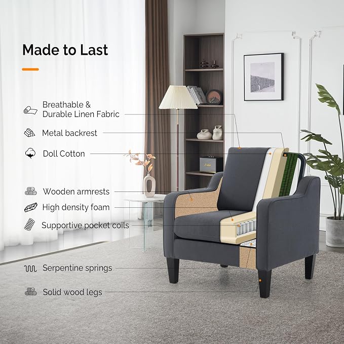 VINGLI Accent Chairs for Living Room Chairs Mid Century Modern Chair Sofa Chair - Image 6