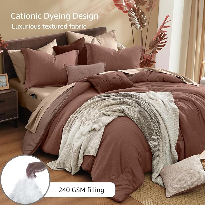 Monbix Twin XL Comforter Set Terracotta, Cationic Dyeing Bedding Set Reversible - Image 3