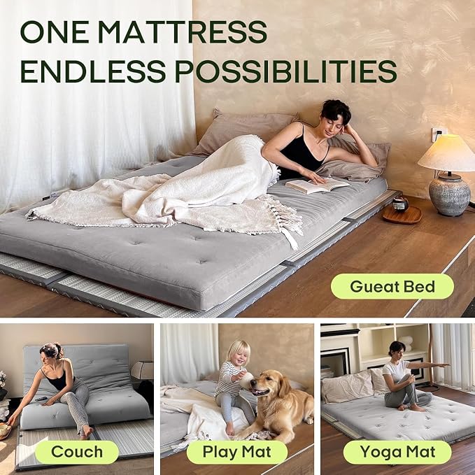 ZonLi Japanese Floor Futon Mattress King Size 76"x 80", 100% Cotton Cover 4'' - Image 5