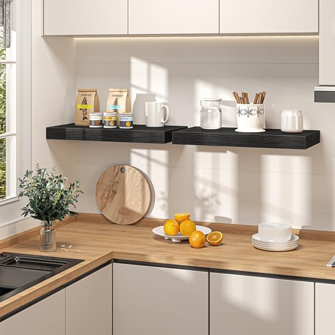 Black Floating Shelves 48Inch Long, 12 Inch Deep Floating Shelves - Image 2