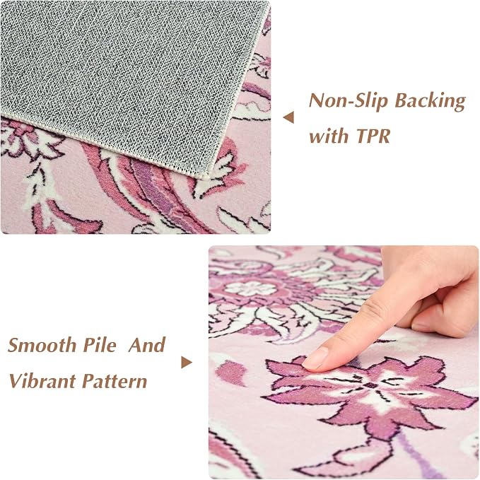 Area Rugs for Living Room, Washable 5x7 Area Rug for Bedroom, Floral Non-Slip - Image 4
