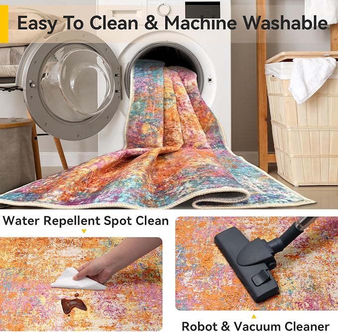 RELEANY Washable Area Rugs 3'x5' Non-Slip Modern Abstract Soft - Image 5