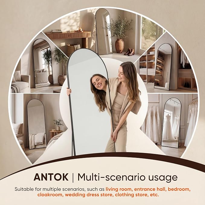Antok Full Length Mirror, Arched Floor Standing Freestanding Arch Full Body - Image 8