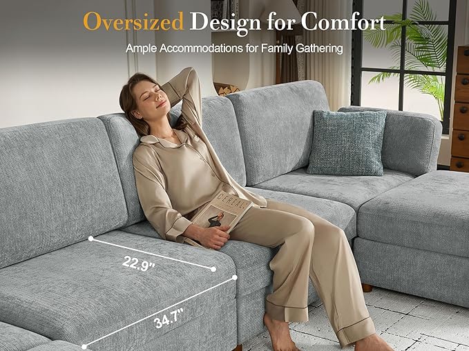 Oversized 2 Seater Modular Sectional Sofa, Solid Wood Frame Sofa, Removable - Image 6