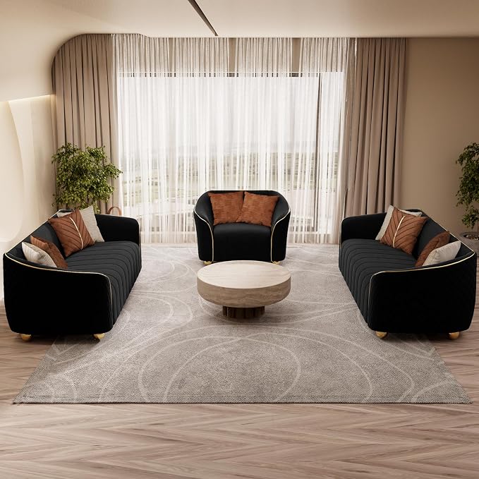 3-Piece Luxury Velvet Sofa Set for Living Room, Elegant Design Couch Set - Image 4