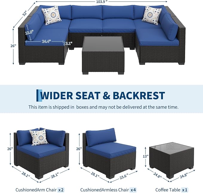 7-Piece Outdoor Patio Furniture Set, Modular Sectional Sofa - Image 2