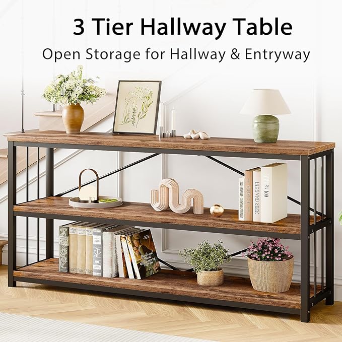 LVB Rustic Entryway Table, Industrial Extra Long Hallway Sofa Table, Wood Metal - Image 6