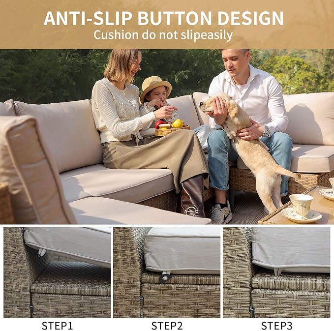 JOYURE 7 Piece Wicker Patio Furniture Set, Outdoor Conversation Sectional Sofa - Image 5