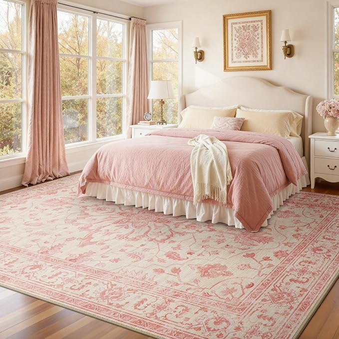 RELEANY Area Rugs 9'x12' Washable Non-Slip, Floral Vintage Distress Print - Image 2
