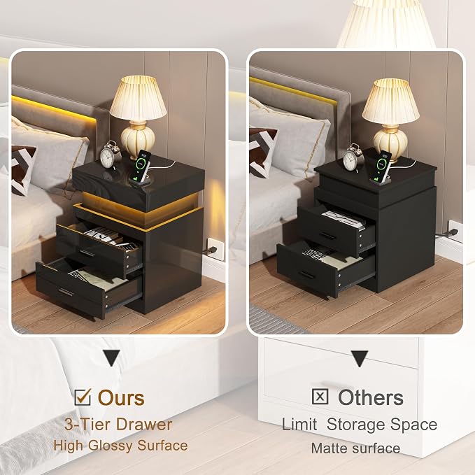 ChooChoo LED Nightstand with Charging Station, Smart Night Stand with Sliding - Image 5