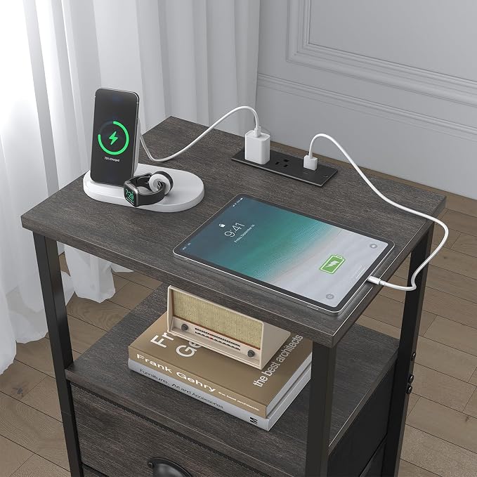 sthmec Nightstand with Charging Station, LED Night Stand Set of 2, Bedside - Image 6