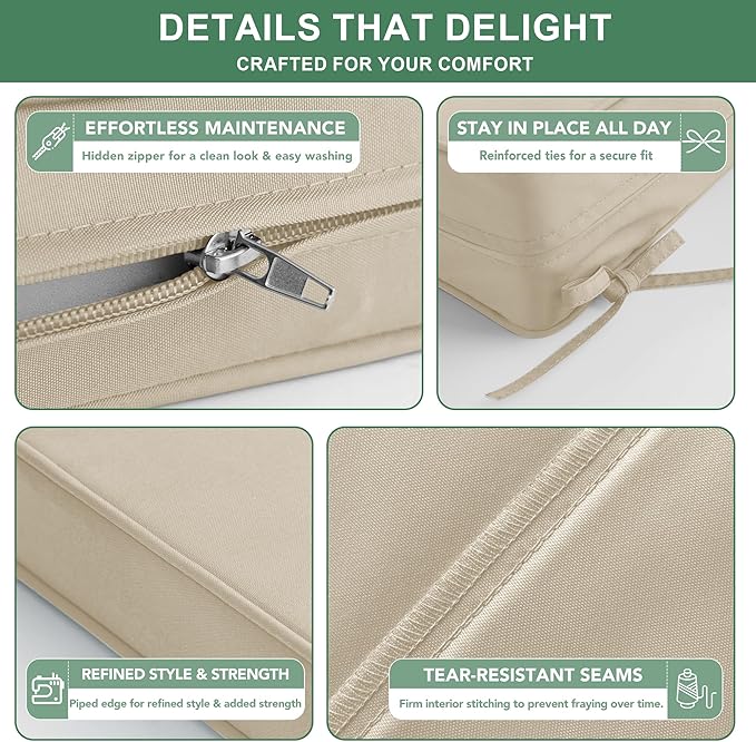 Summsun Outdoor Chair Cushions Set of 2, Waterproof Backrest and Deep Seat - Image 5