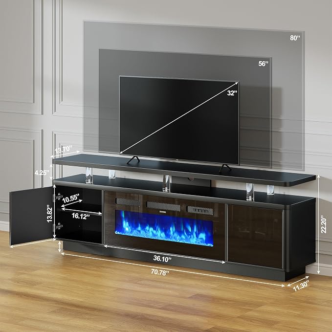 70" Fireplace TV Stand with Double LED Lights - Image 4