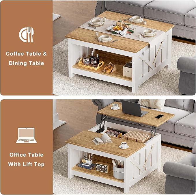 FABATO Lift Top Coffee Table, 31.5" Farmhouse Coffee Tables - Image 4