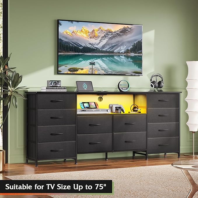 WLIVE 12 Drawer Dresser for Bedroom, 75 inch TV - Image 4