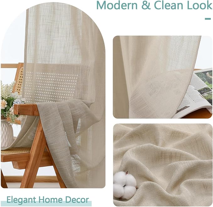 Chyhomenyc Semi Sheer Curtains 63 Inch Length 2 Panels - Image 8