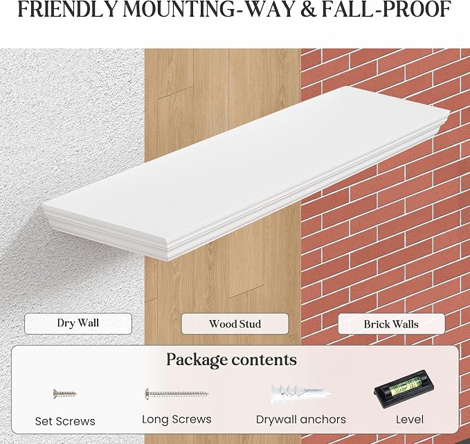 Fun Memories Floating Shelves 48 Inch Long, 9.3 Inch Deep Classic Crown Molding - Image 6