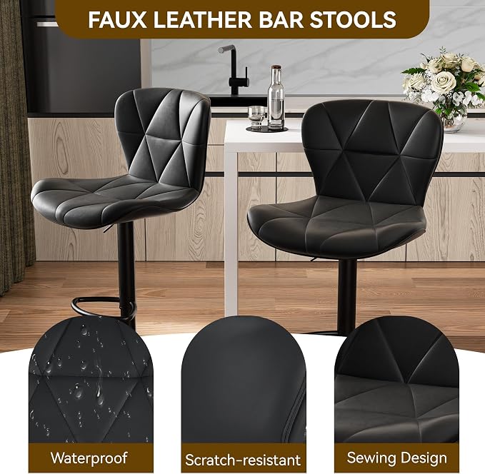 Nalupatio Modern Bar Stools Set of 4, Adjustable Faux Leather Upholstered - Image 3