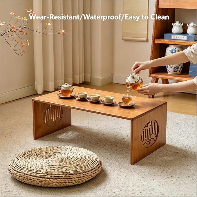 Folding Coffee Table, Japanese Floor Table, Low Bamboo Desk - Image 6