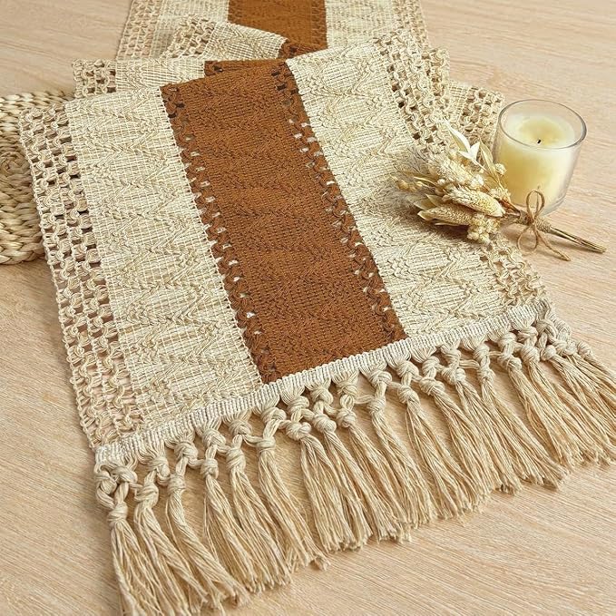 FEXIA Boho Table Runner 36 Inches Long Macrame Summer Decor Coffee Table Cover by FEXIA