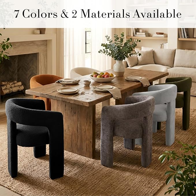 Black Dining Chairs Set of 6, Upholstered Sherpa Barrel Chairs - Image 6