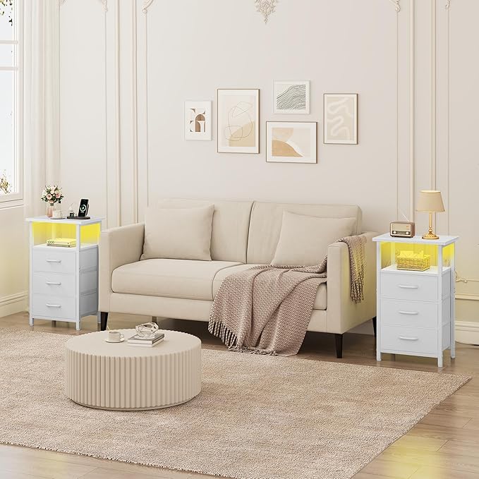 Vagusicc Night Stand with Charging Station, LED Nightstand - Image 5