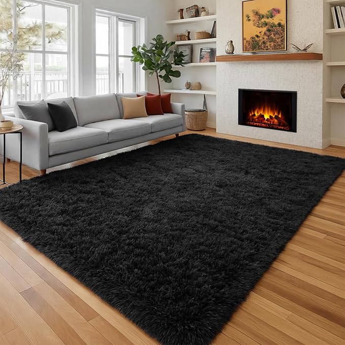 PAGISOFE 4x6 Fluffy Bedroom Rugs Black Modern Living Room Area Rug Fuzzy Shaggy - Image 6